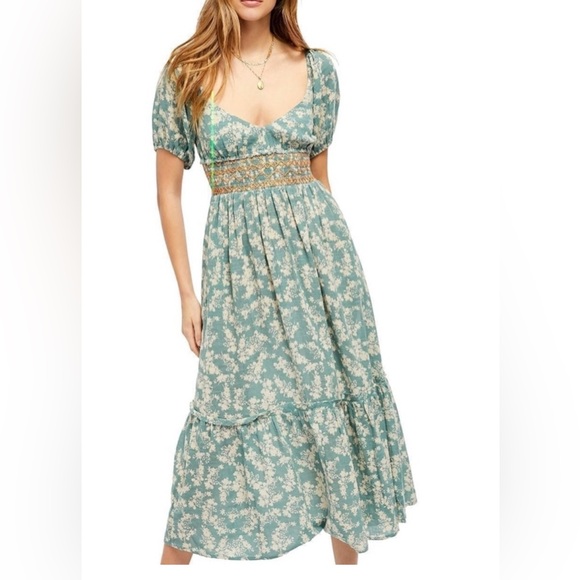 Free People Blue Floral Midi Dress - Picture 1 of 5